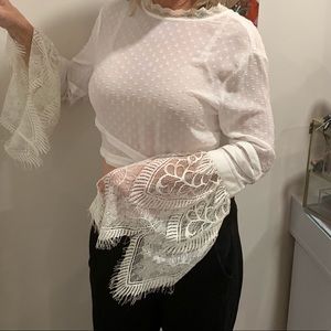 Sheer white boho cropped missguided top Size 8